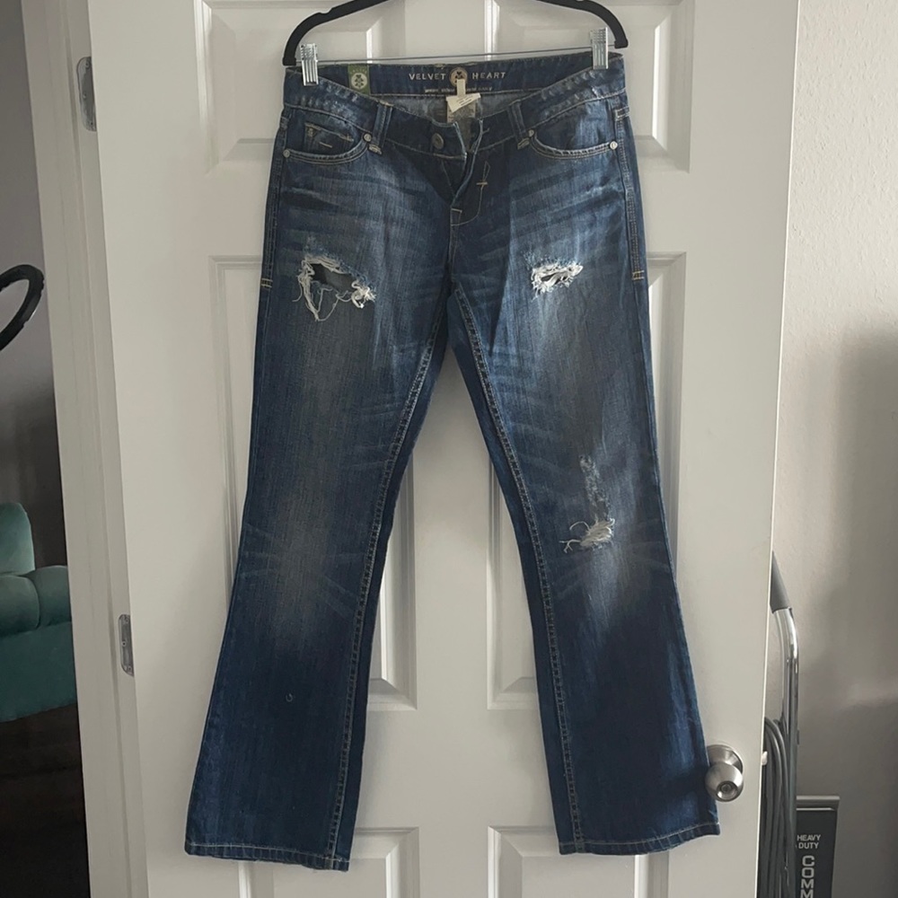 Dark Wash Velvet Heart Boot Cut Jeans